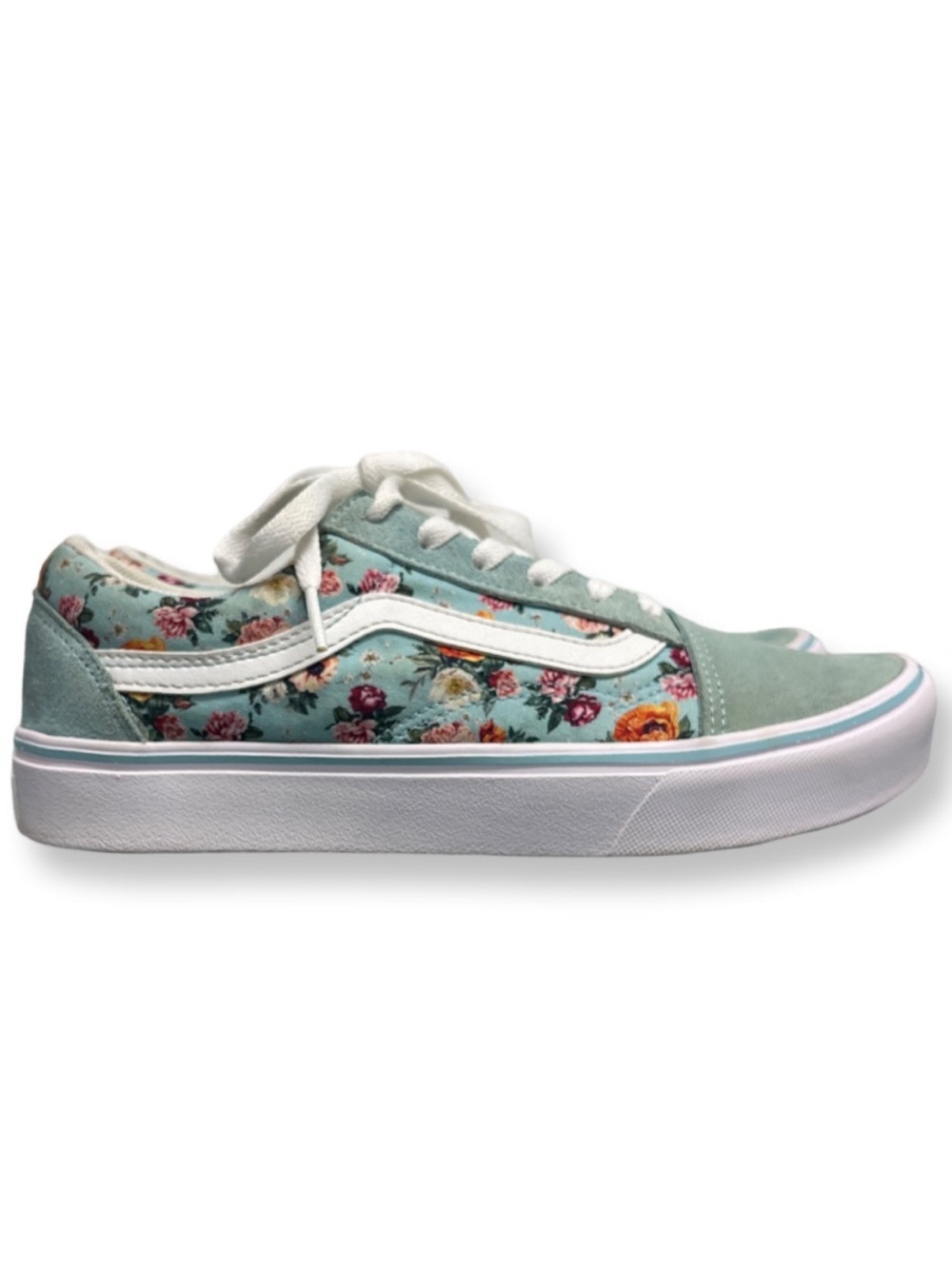 Vans Floral Low-Top Sneaker in Mint Green and White Size 6